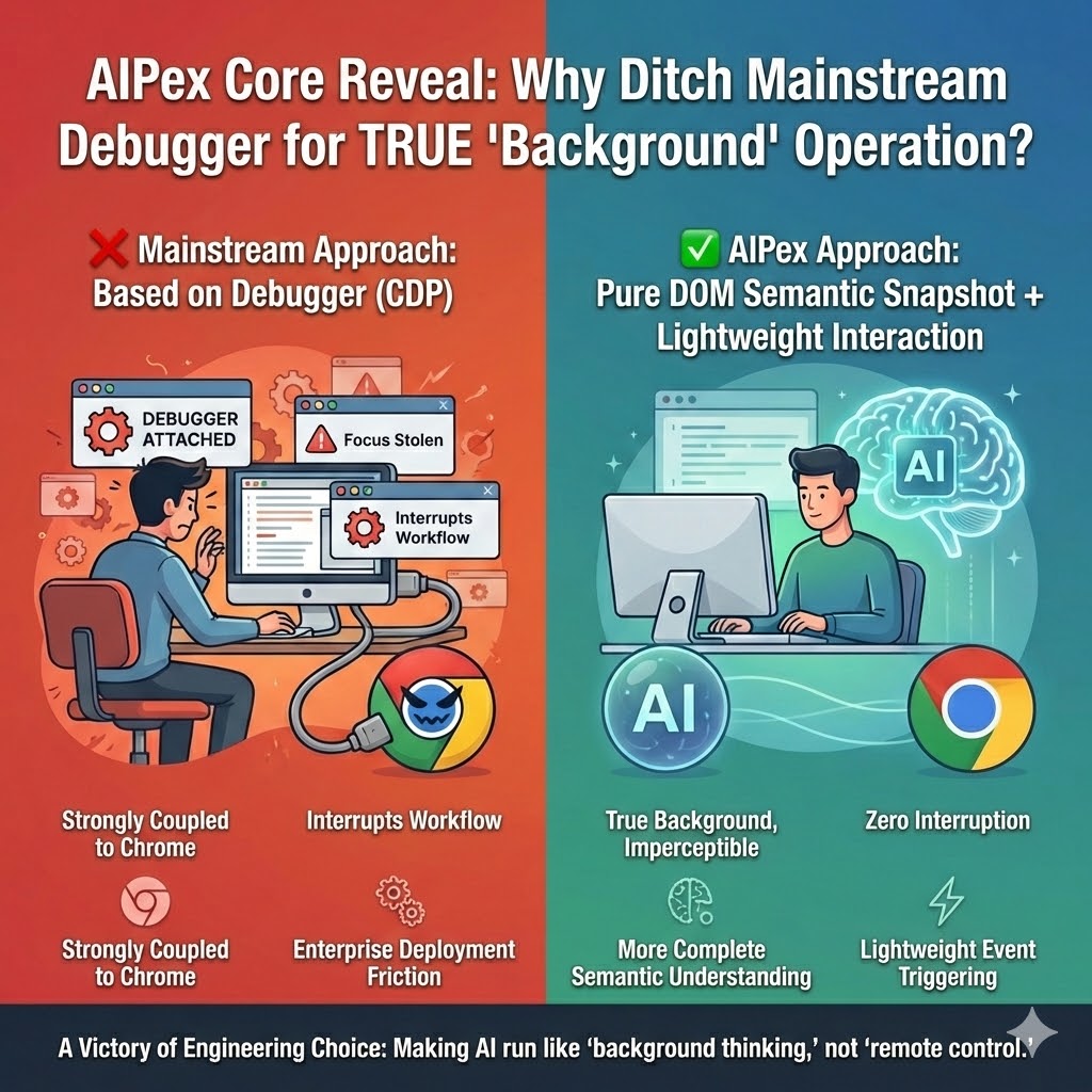 Why AIPex Doesn’t Use the Debugger (CDP) for Browser Cont...